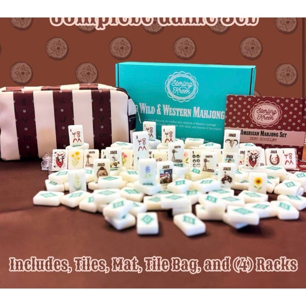 Wild Western American Mahjong Set w/ Themed Tiles, Racks, Trays & Carry Bag